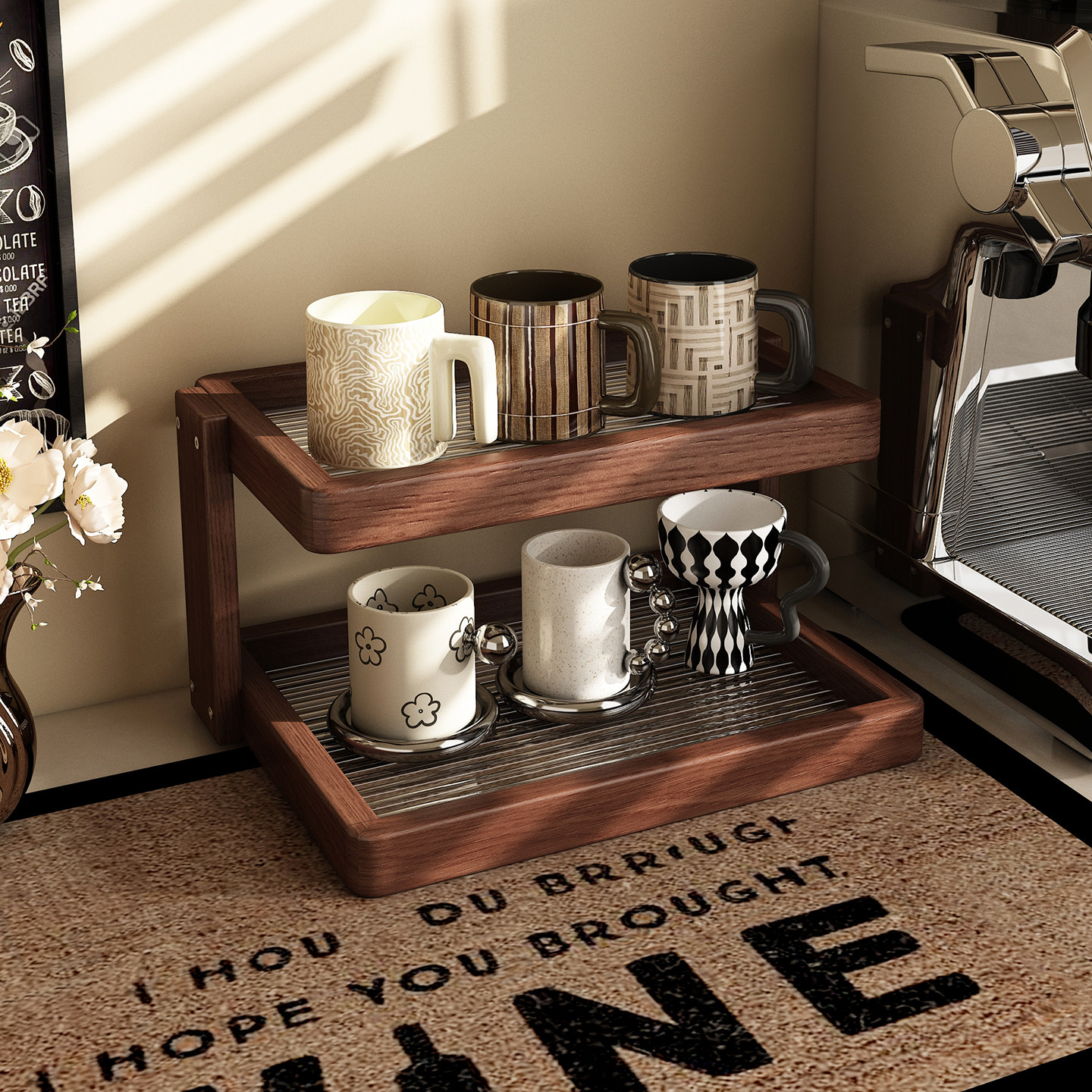 实木桌面杯子收纳置物架餐桌台面杯柜茶水咖啡杯架酒杯放置展示架,收纳整理,整理架/置物架/收纳架,淘宝优惠券,粉丝福利购,淘宝优惠卷