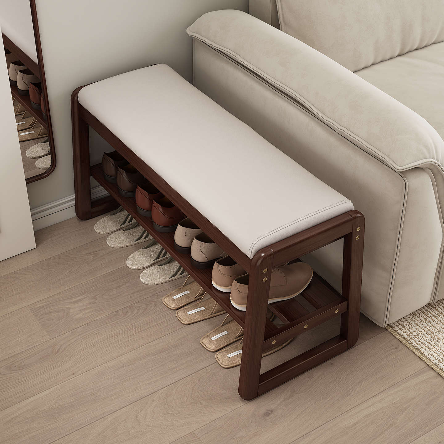 实木储物换鞋凳鞋架一凳多用