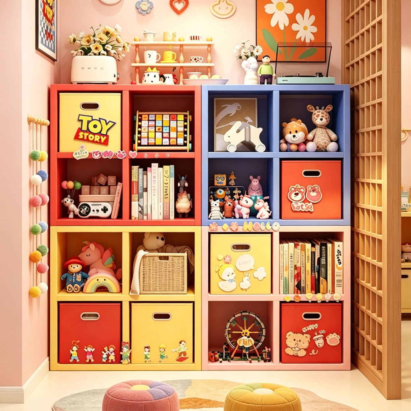 钢制书架书柜落地置物架卡莱克组合格子柜幼儿园收纳柜储物柜家用