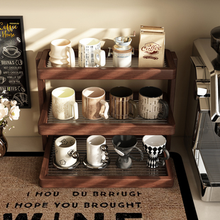 杯子收纳置物架桌面实木多层餐边柜水吧茶水马克咖啡玻璃杯放置架