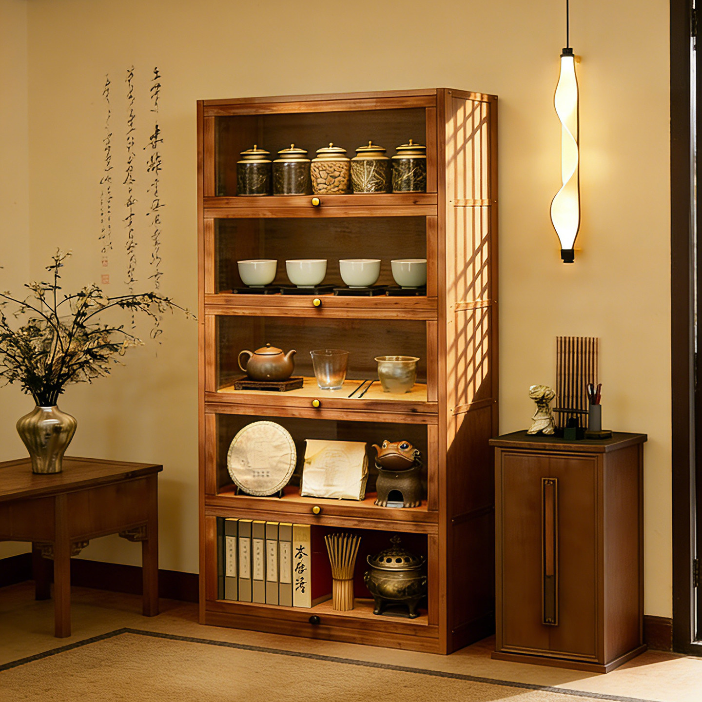 新中式实木博古架茶叶茶杯置物架复古客厅茶柜收纳架隔断展示架子