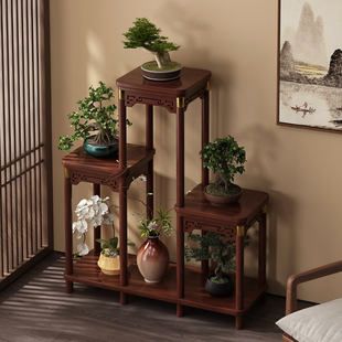 中式实木花架子客厅落地式花台阳台多层绿植摆放架花盆置物博古架