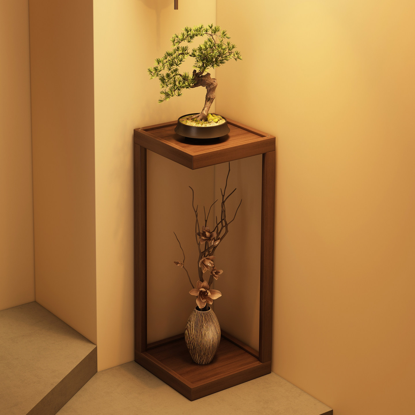 中式实木花架子客厅落地式阳台转角置物架不占地的花盆植物摆放架