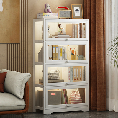 白色学生书架家用置物架落地收纳层架防尘带门桌面儿童书柜储物柜