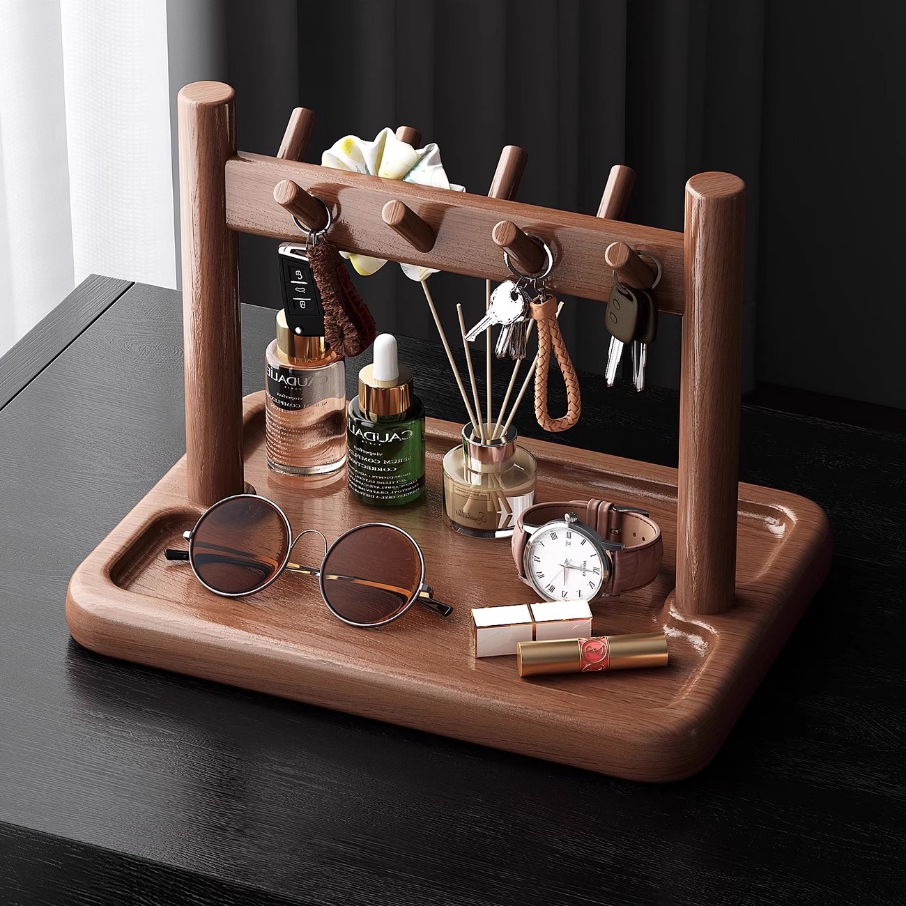 入户门口玄关钥匙置物架家居装饰摆件收纳手表眼镜覆古实木摆放架