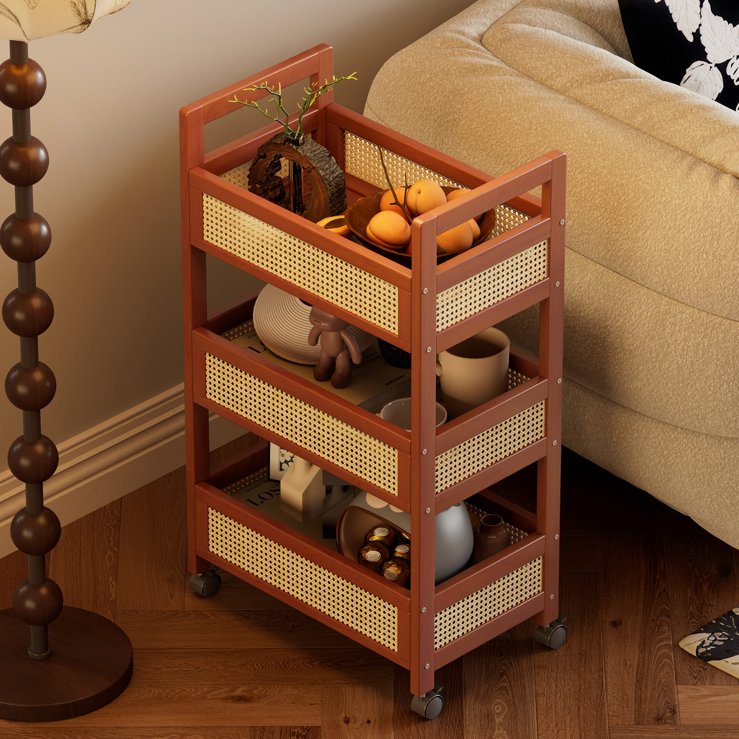 中古风移动沙发边几置物架