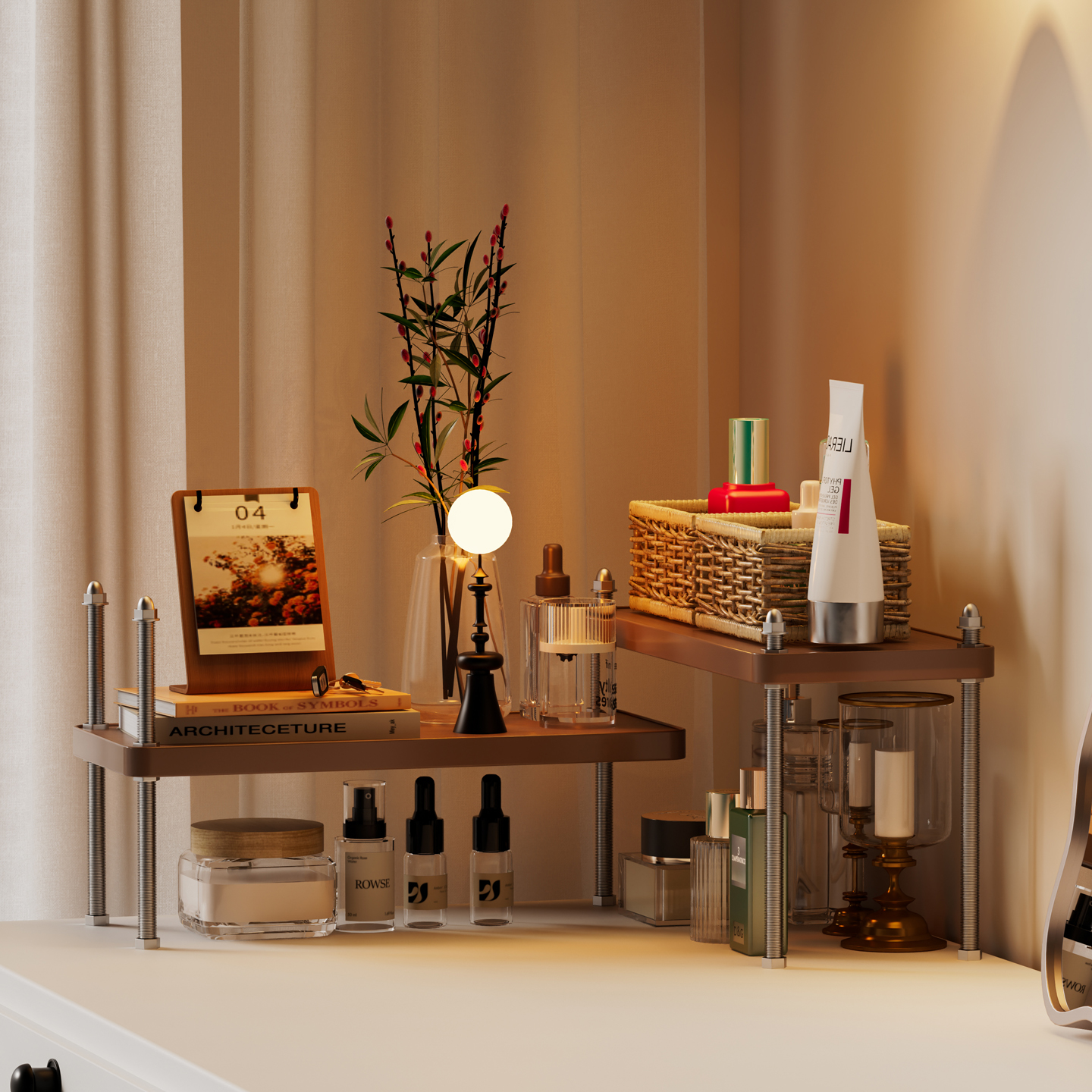 复古梳妆台桌面化妆品置物架