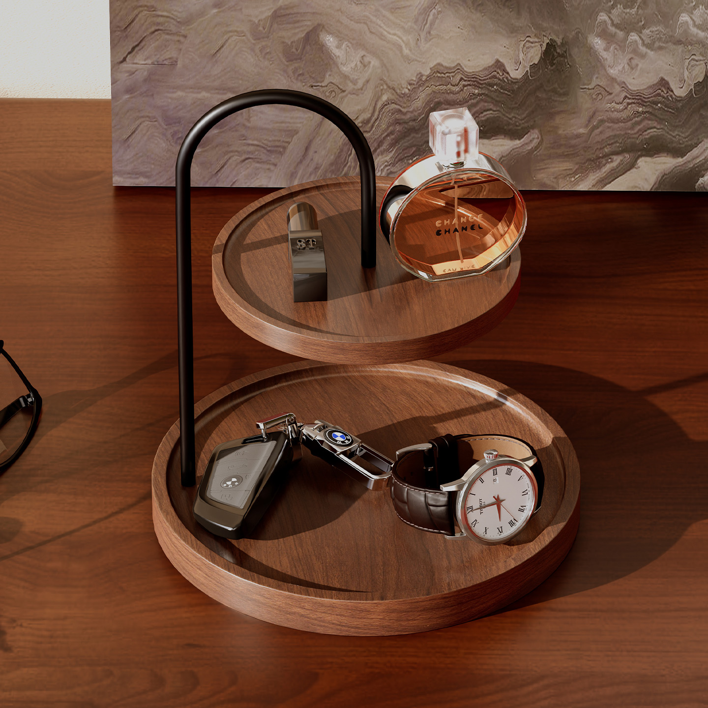 高级感实木桌面收纳托盘置物架