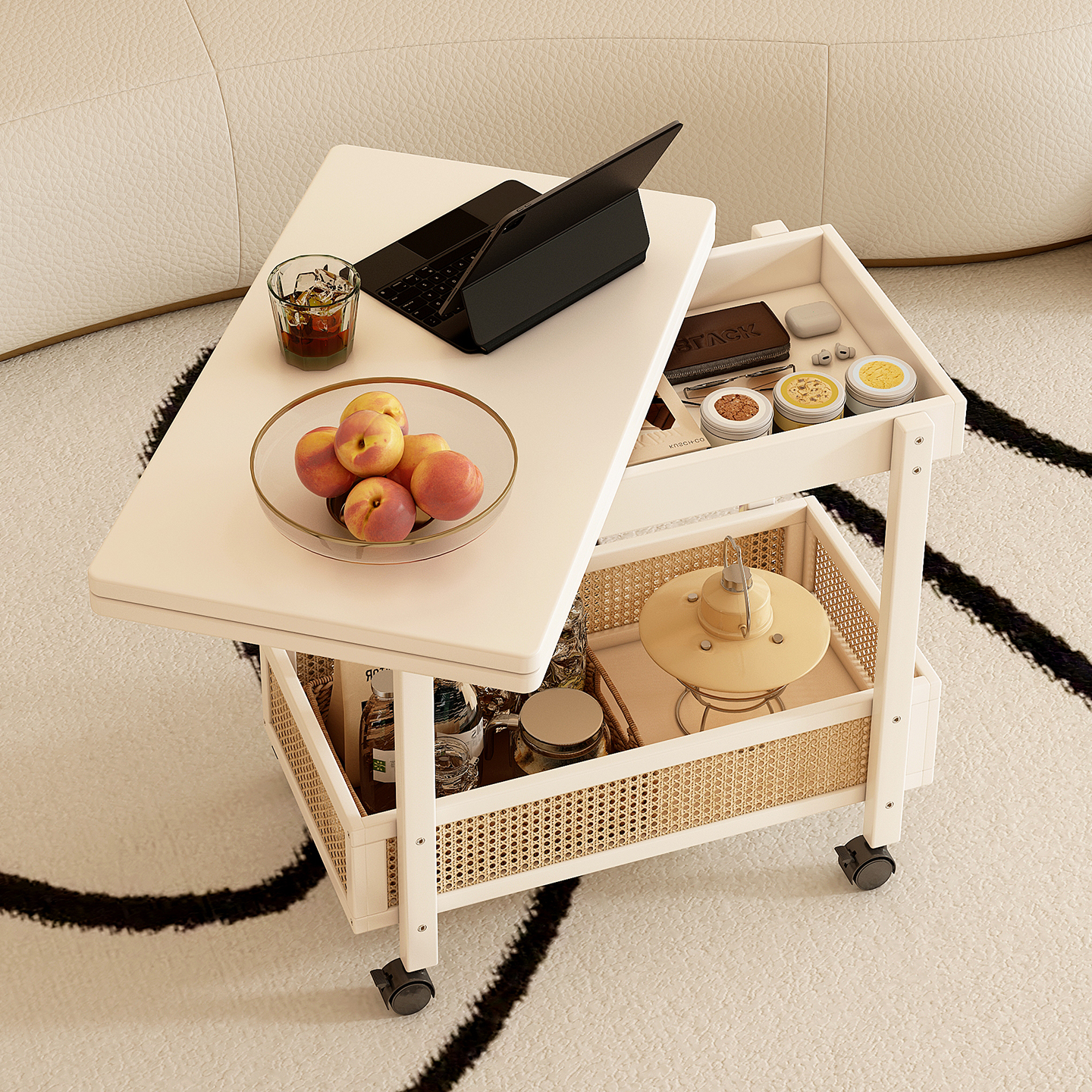 【折叠桌+小推车+带收纳盒茶几】