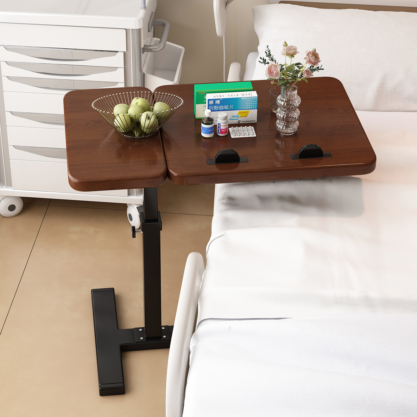 姿竹可折叠可移动升降床边桌