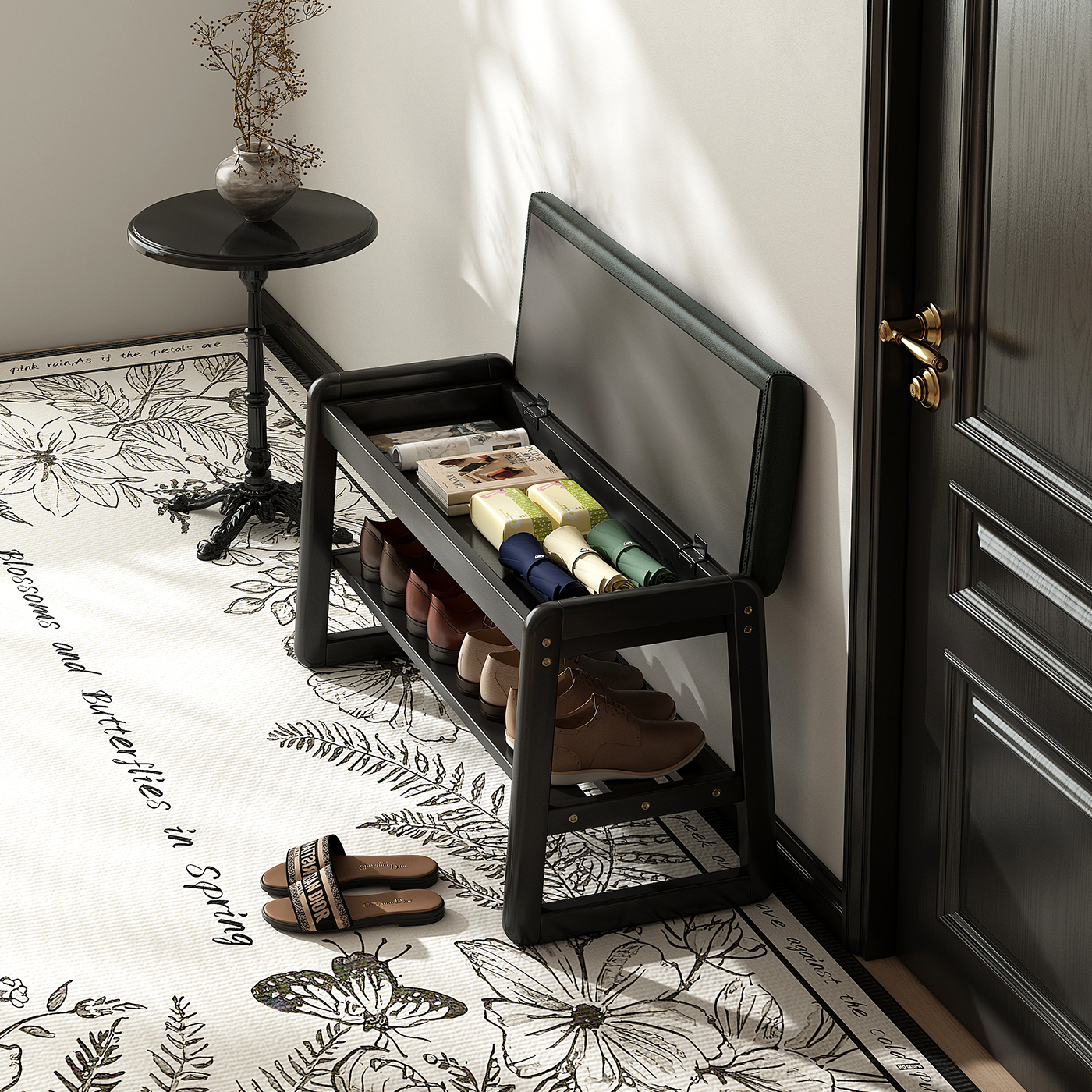 实木储物换鞋凳鞋架，一凳多用