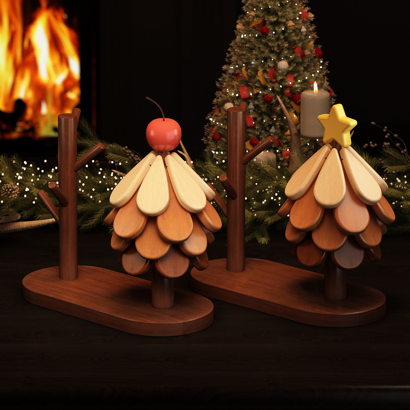 天然实木材质咖啡杯挂架餐垫组合