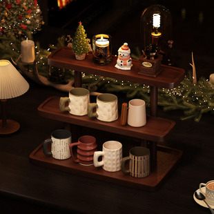 实木杯架桌面小型圣诞装饰摆件展示架台面多层咖啡杯子收纳置物架