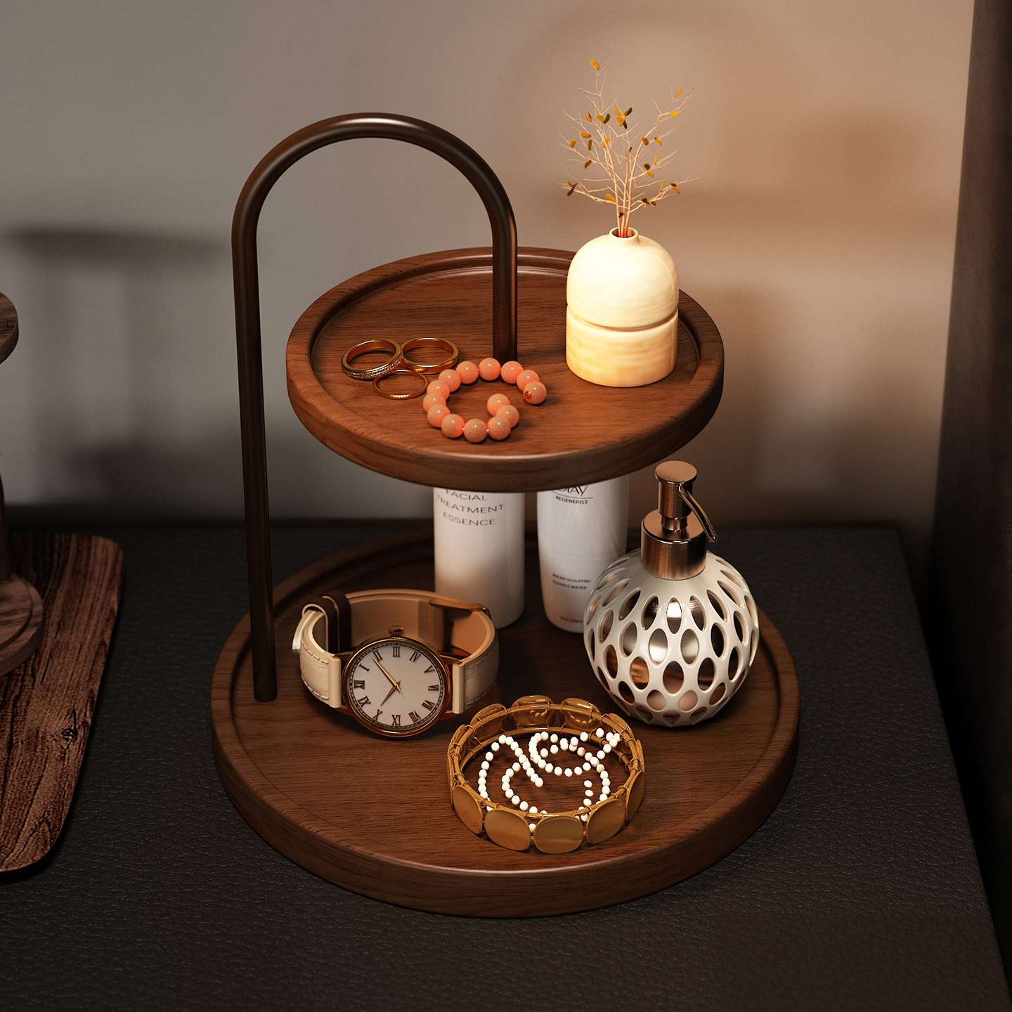 实木化妆品置物架桌面首饰展示架香水架入户玄关杂物钥匙收纳托盘