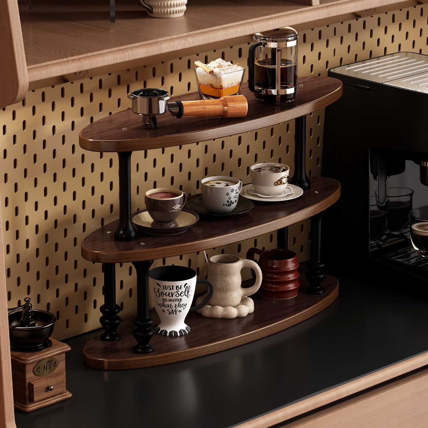 家用多层水杯架分层杯子置物架中式覆古风吧台咖啡桌面上架子