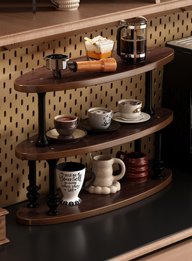 家用多层水杯架分层杯子收纳置物架中式复古风吧台咖啡桌面上架子