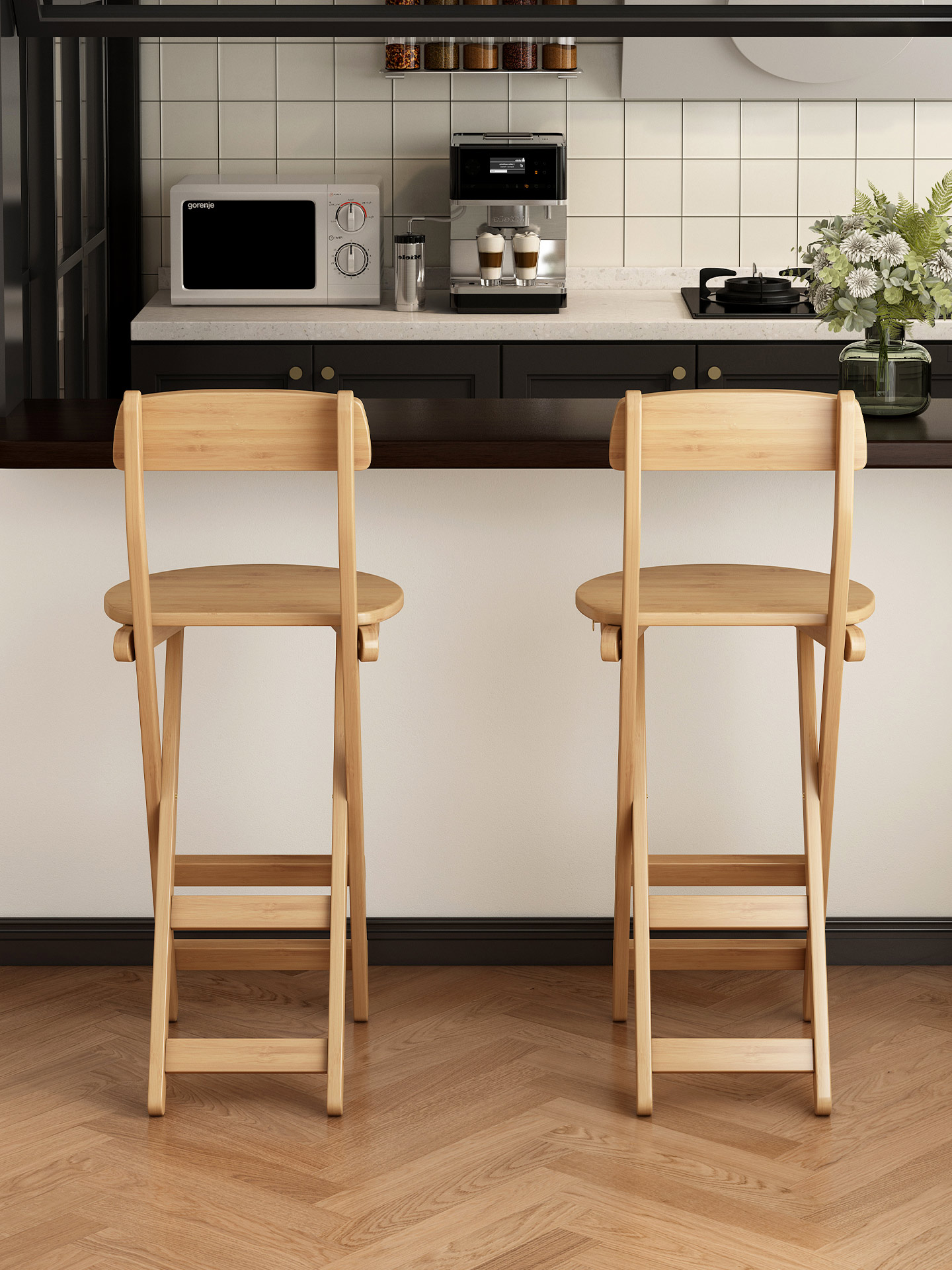 家用餐台高脚凳免安装可折叠坐凳座椅餐桌椅子靠背实木日式吧台椅