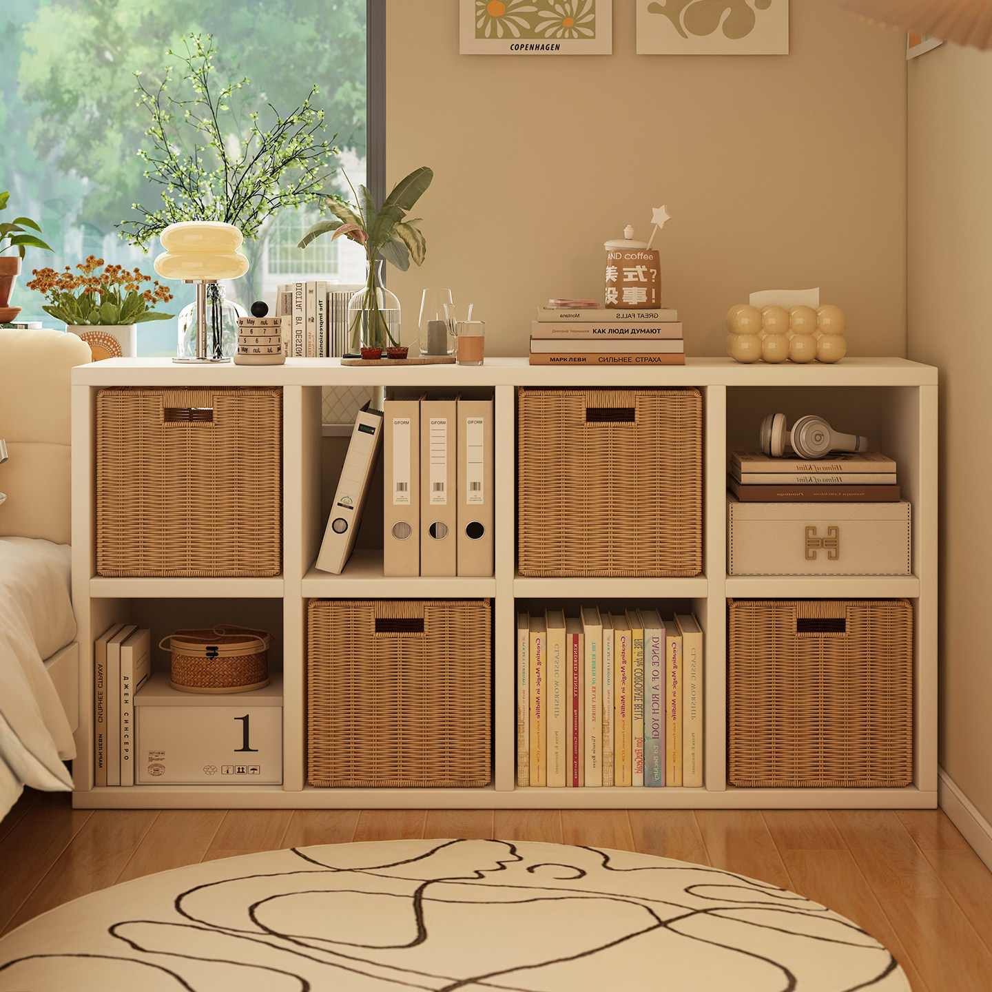 带框格子柜八格柜书架落地置物架儿童收纳储物矮柜子靠墙展示书柜,住宅家具,书架,淘宝优惠券,粉丝福利购,淘宝优惠卷