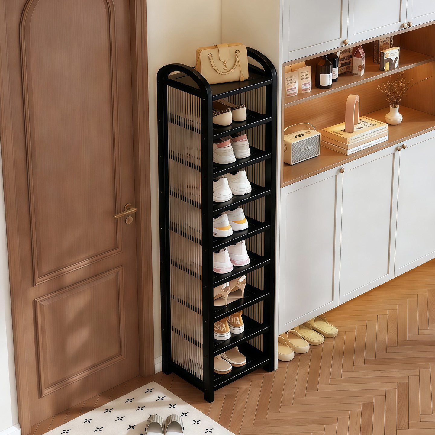 鞋架小窄门口奶油风玄关简易鞋子收纳架家用室内好看多层角落鞋柜