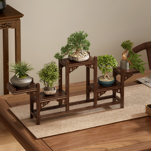 桌面博古架实木中式花架台面小型盆栽置物架植物摆放架摆件展示架