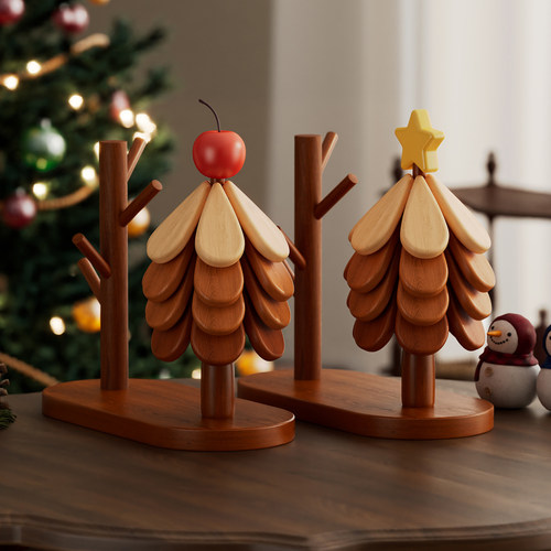 天然实木材质咖啡杯挂架餐垫组合