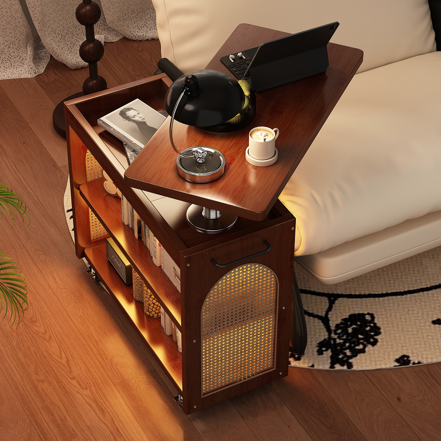 【免安装】升降边几带轮可移动