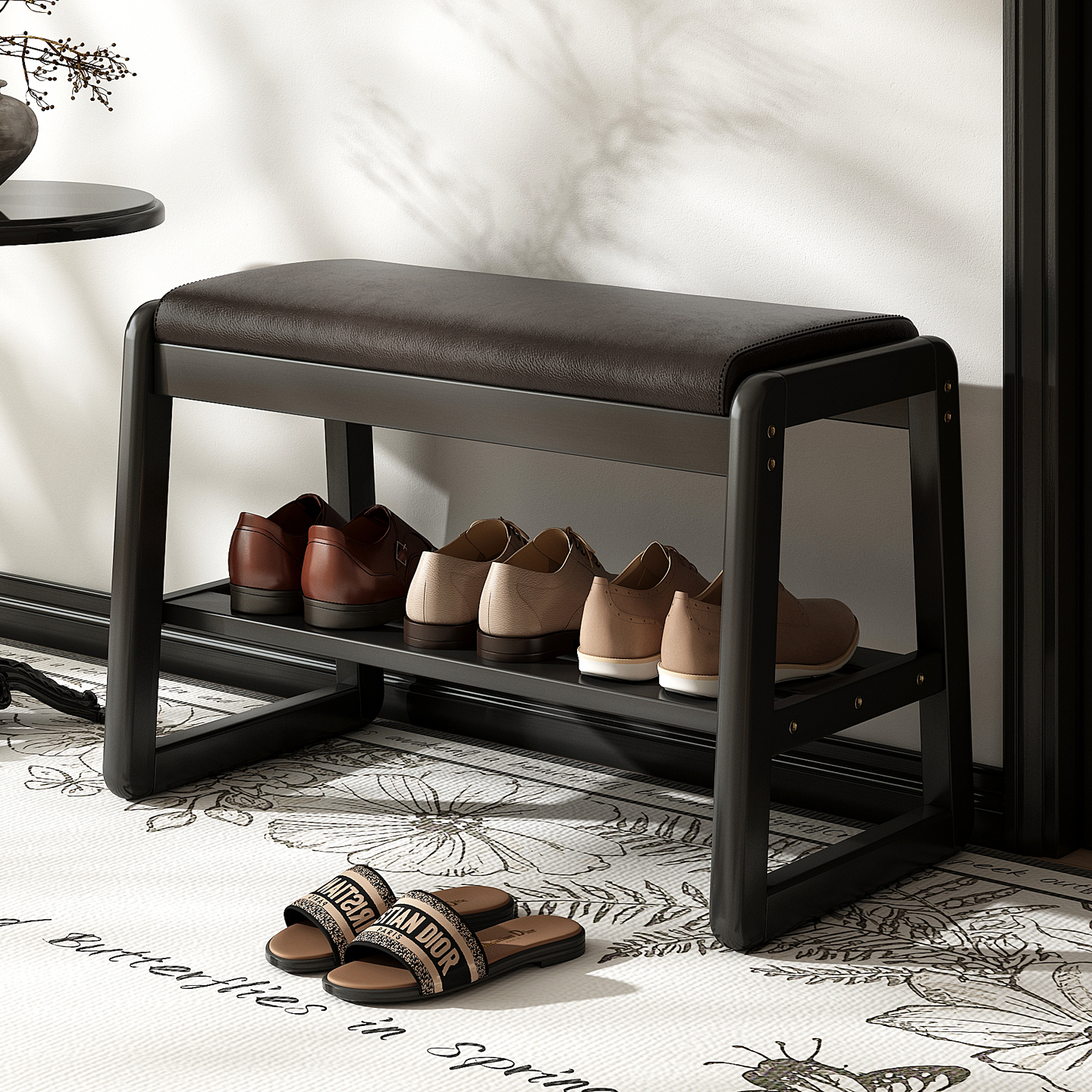 实木储物换鞋凳鞋架，一凳多用