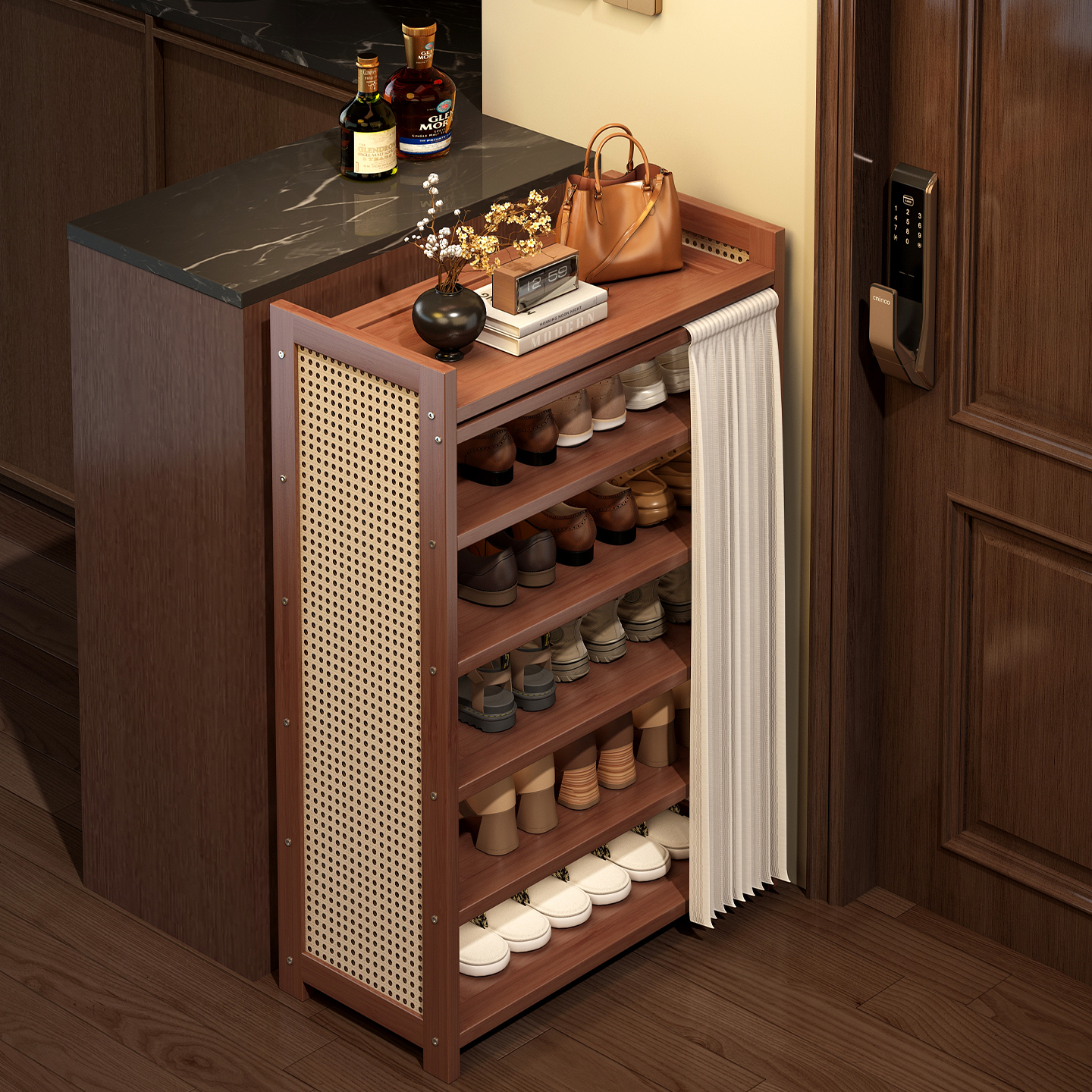 带帘鞋架家用门口简易