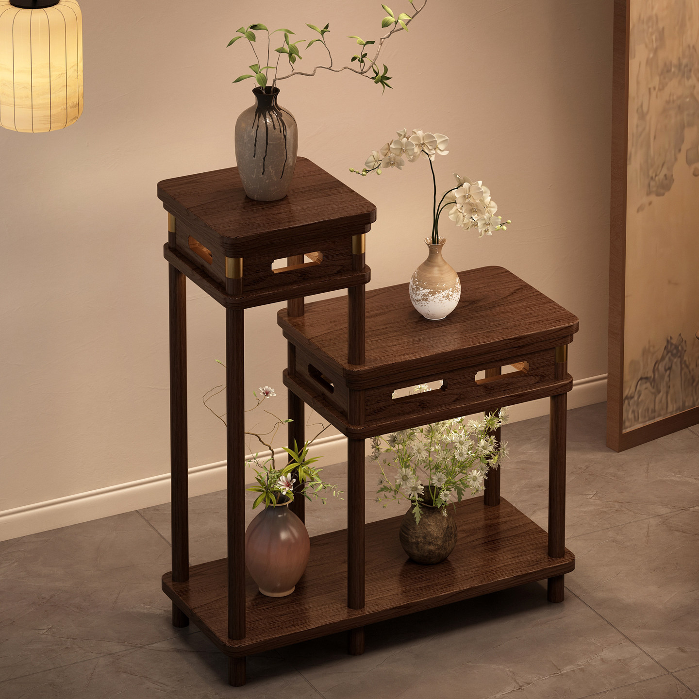 博古架实木中式花架落地式置物架客厅盆景花台放置架植物摆放架子,住宅家具,多宝格/博古架,淘宝优惠券,粉丝福利购,淘宝优惠卷