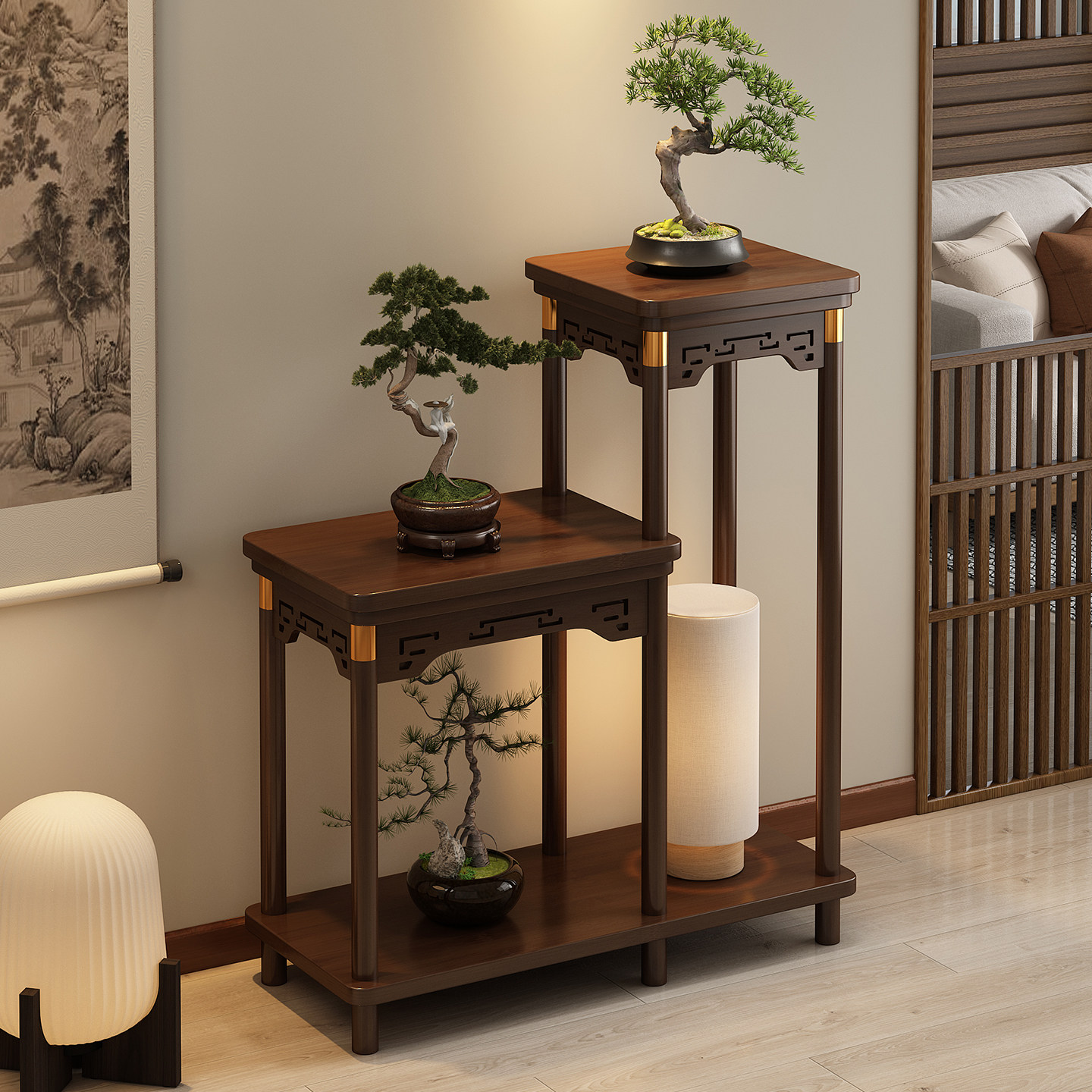 实木花架子客厅落地式花盆植物摆放架中式盆栽摆件放置架2026新款