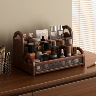 中古风化妆品置物架梳妆台收纳盒香水架桌面多层护肤品口红摆放架