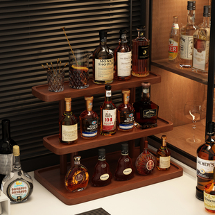 桌面酒架置物架吧台实木阶梯式白酒展示架洋酒摆放酒杯收纳放置架