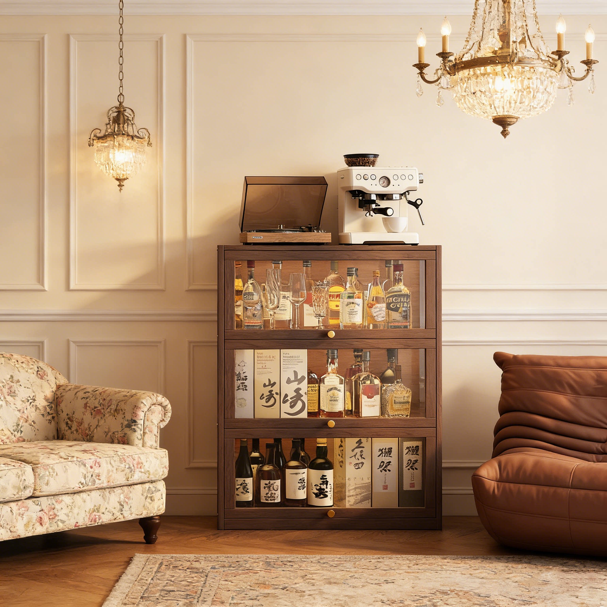 透明展示柜实木酒柜客厅家用酒吧台酒水陈列柜红酒洋酒调酒收纳柜