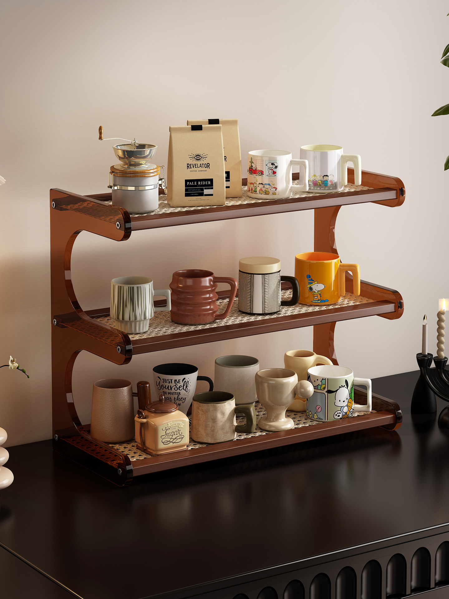 桌面杯架亚克力中古置物架餐桌台面多层咖啡杯马克杯收纳展示架子