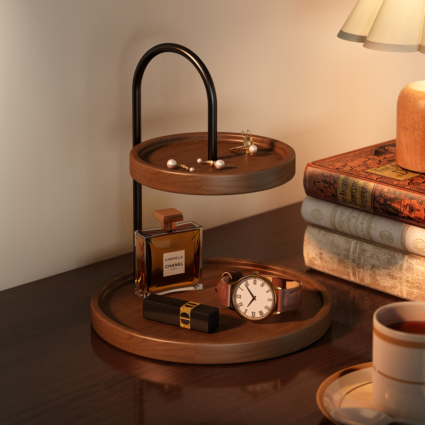 高级感实木桌面收纳托盘置物架