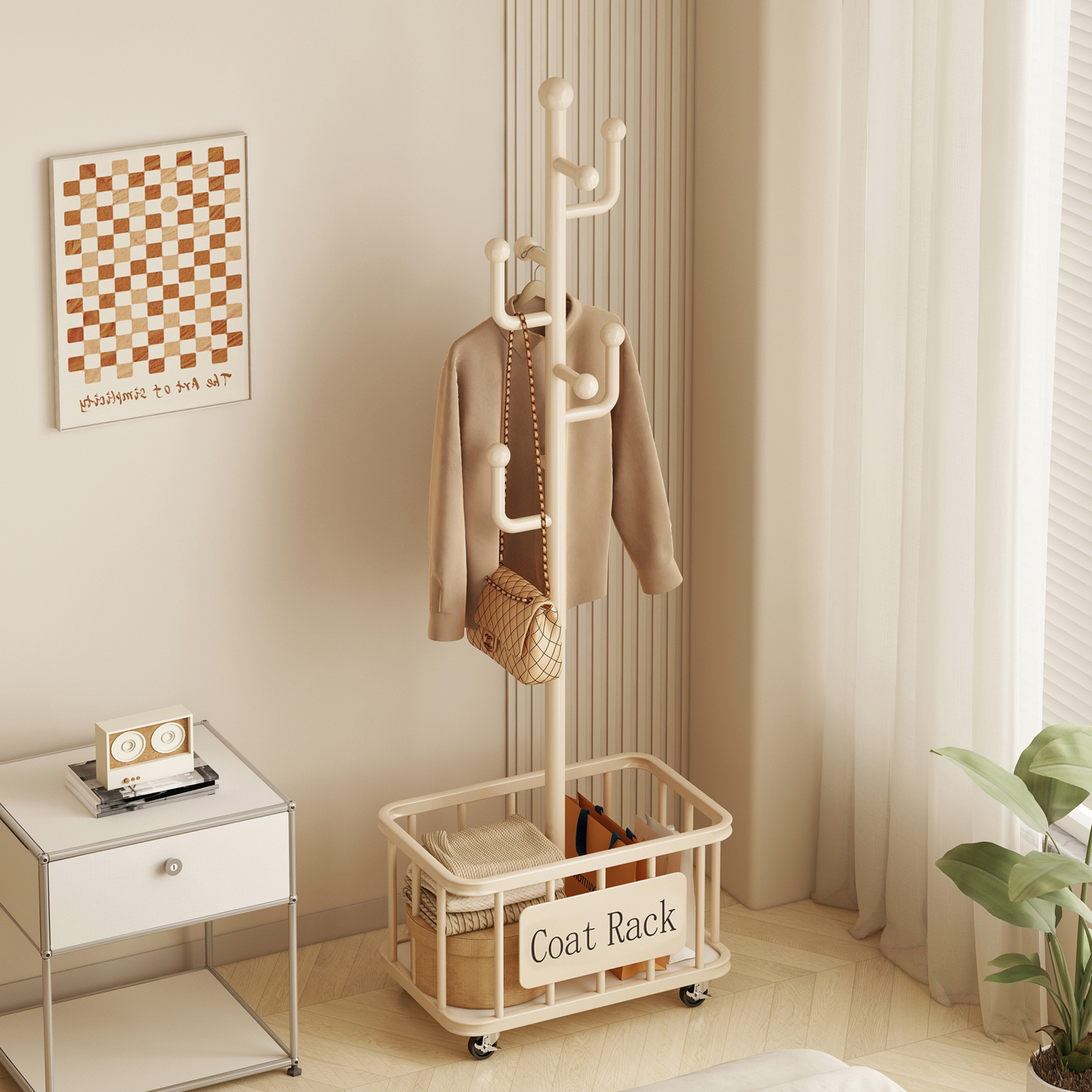 可移动衣帽架多功能置物