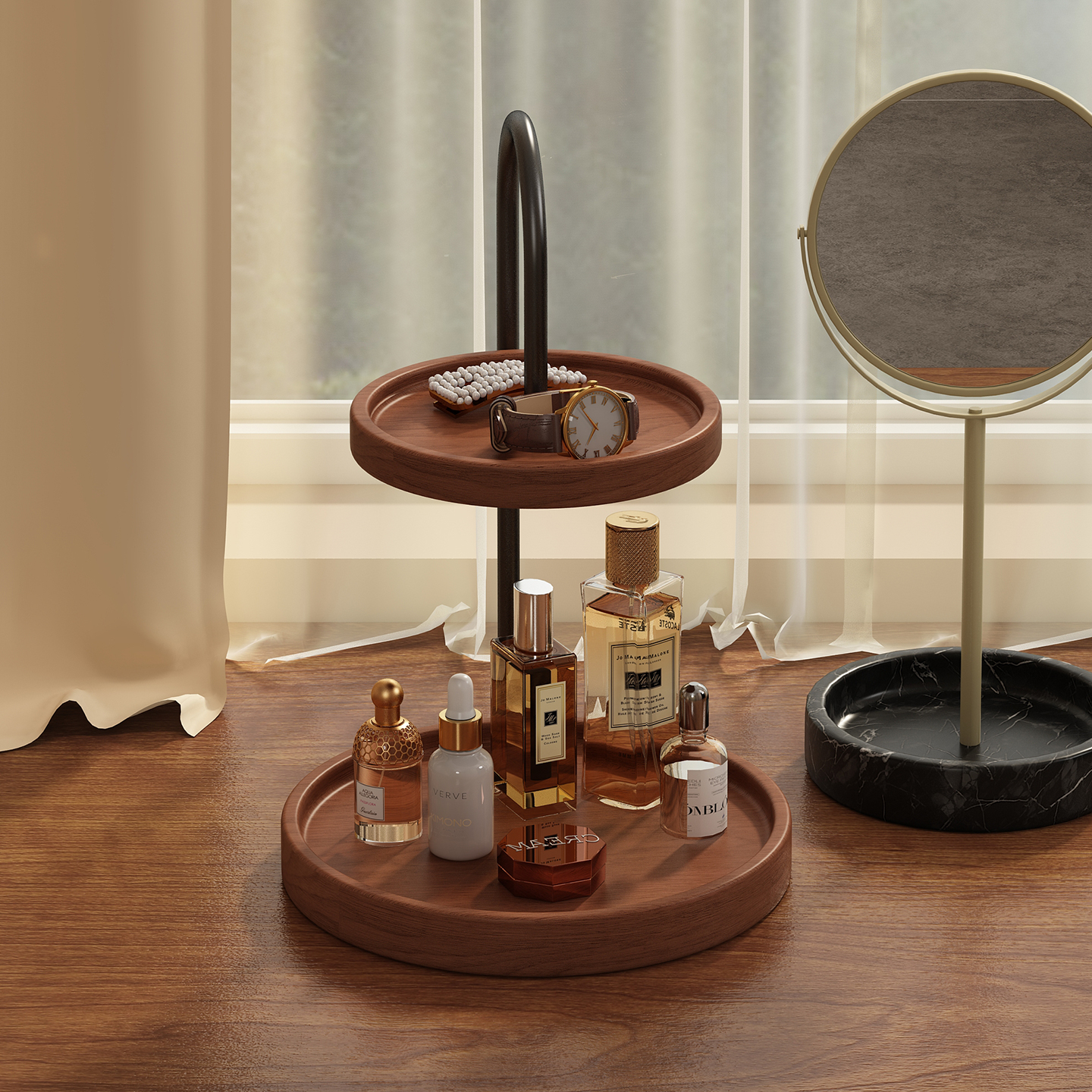 高级感实木桌面收纳托盘置物架