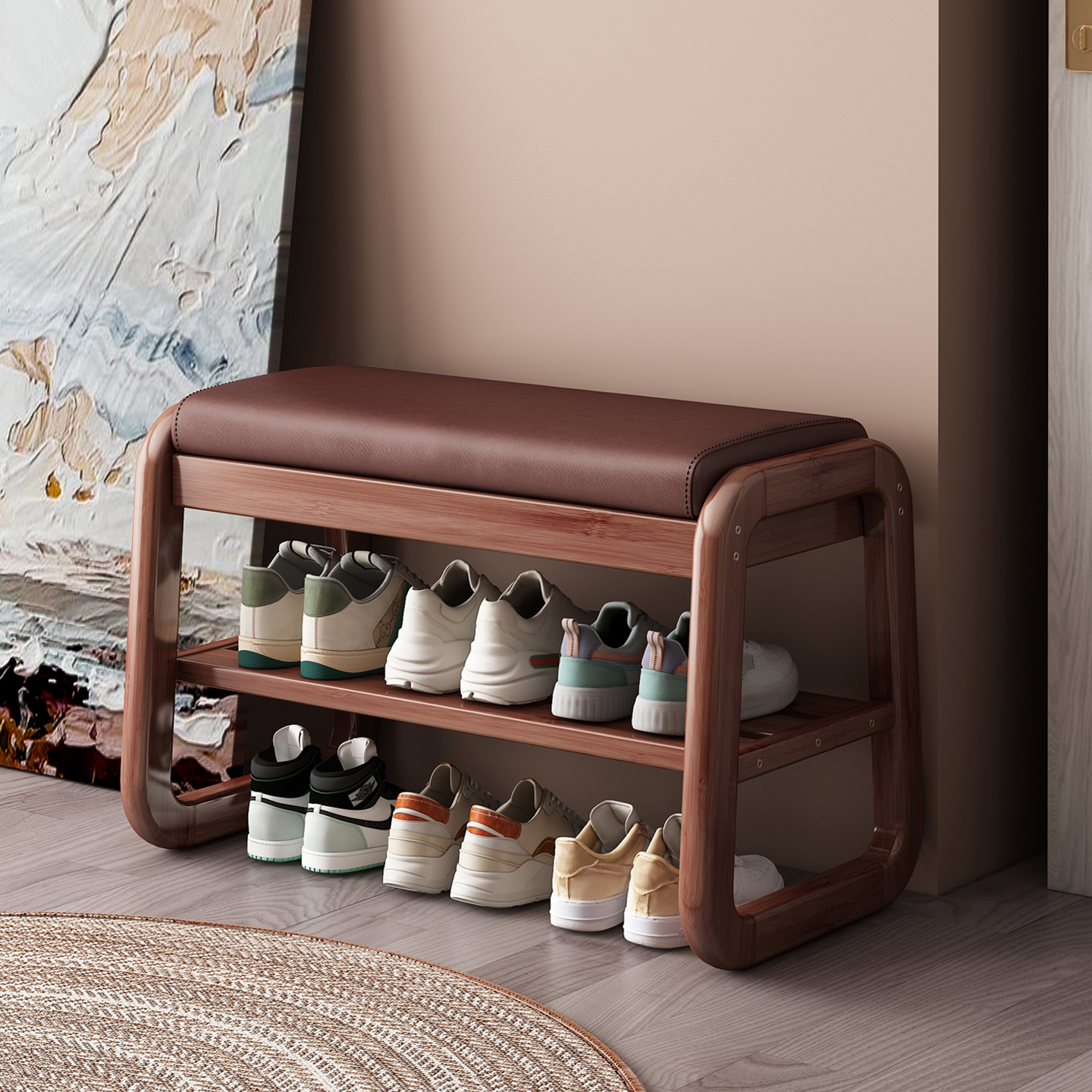 实木储物换鞋凳鞋架，一凳多用