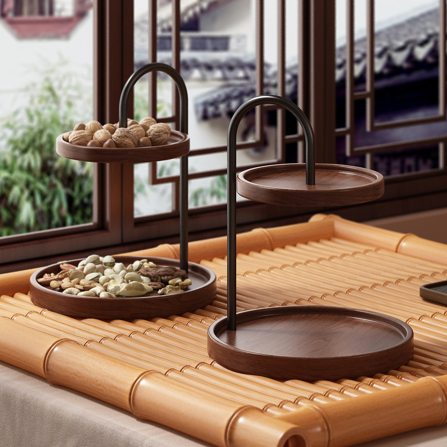 实木干果盘客厅茶几家用复古双层摆放下午茶点心水果托盘2026新款