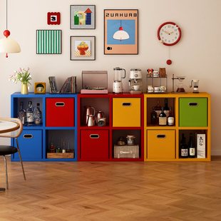 钢制格子柜家用客厅餐边柜靠墙一体储物柜新型唱片机柜咖啡机边柜