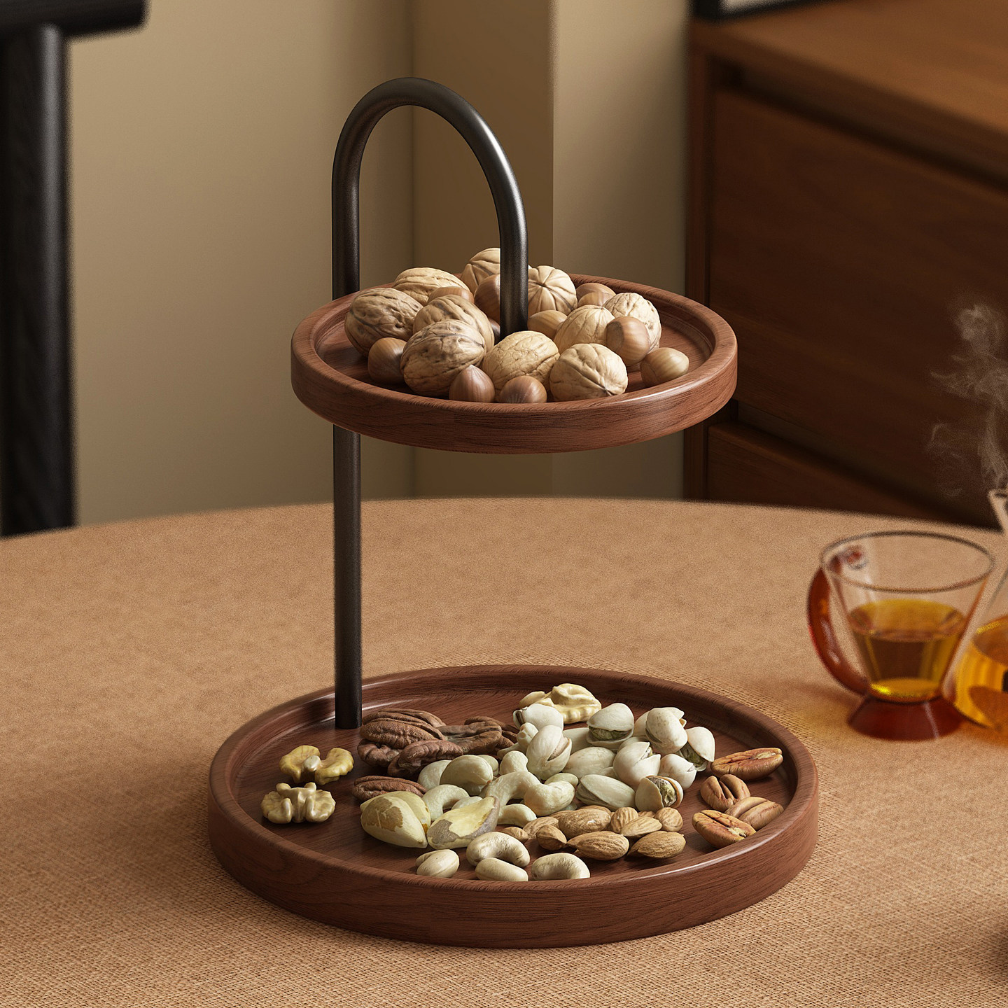 实木果盘桌面双层零食糖果摆放架茶几点心托盘玄关摆件装饰置物架