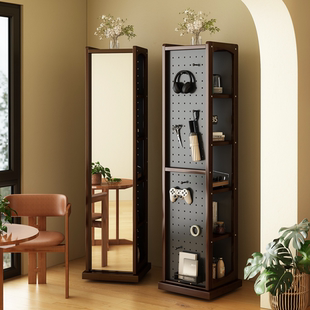 旋转书架360°书柜洞洞板置物架全身镜一体落地穿衣镜卧室家用卧