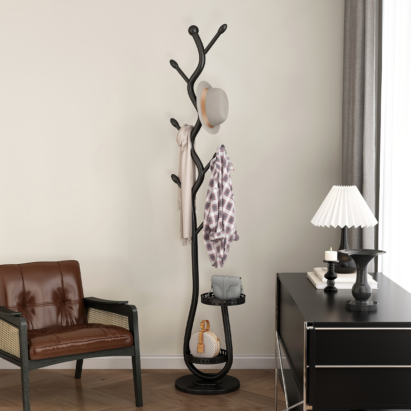 卧室床头挂衣架一体置物架