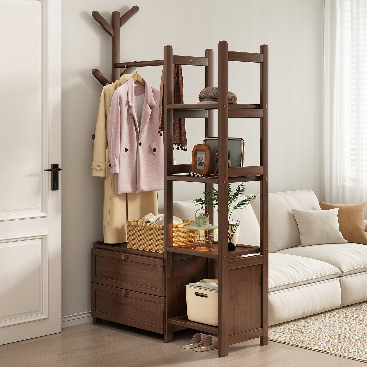 入户挂衣架玄关落地开放式衣柜进门客厅衣服挂架置物架一体带抽屉,住宅家具,衣帽架,淘宝优惠券,粉丝福利购,淘宝优惠卷
