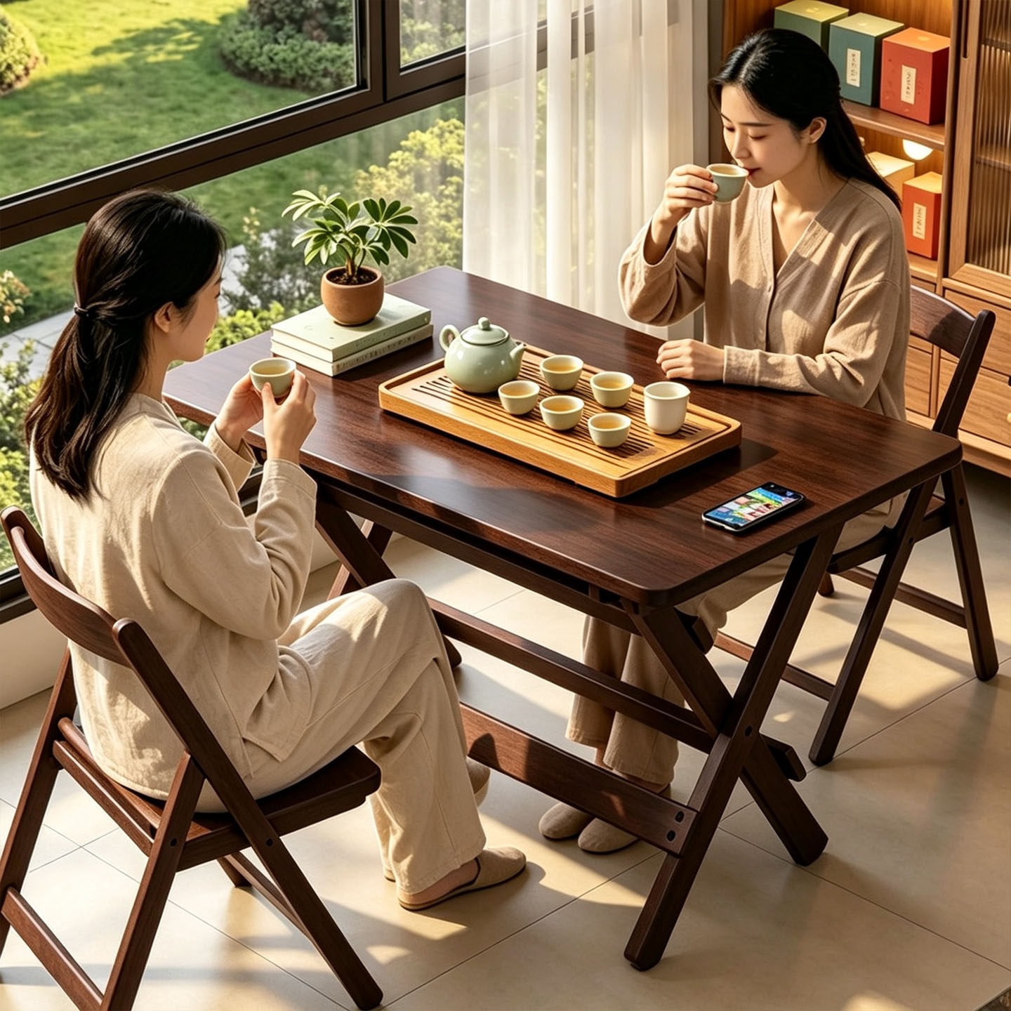 阳台小茶桌茶几客厅家用升降桌长条桌泡茶桌餐桌两用小户型中古风