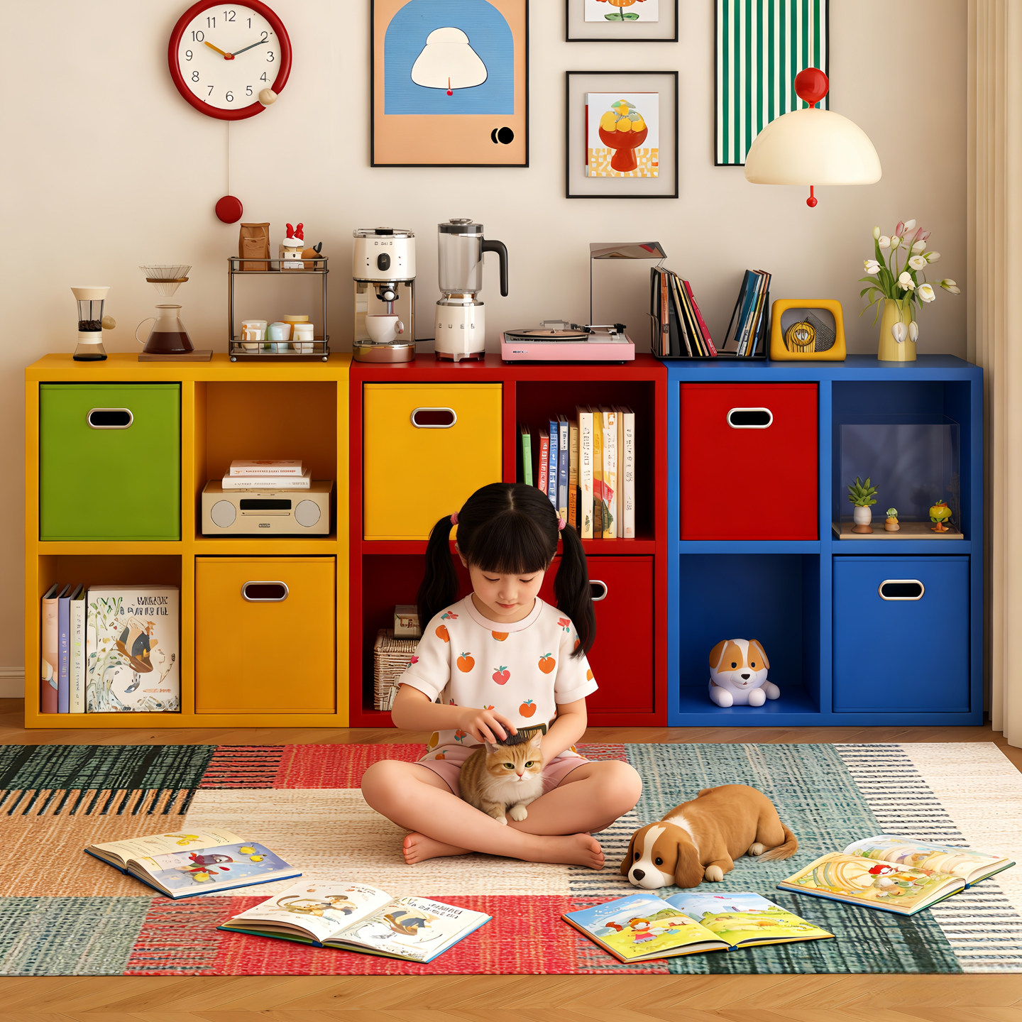 书架落地置物架客厅钢质格子柜自由组合宝宝儿童绘本收纳简易书柜