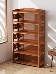 简易书架家用新中式书柜竹架子置物架客厅柜子储物柜立式茶室架子