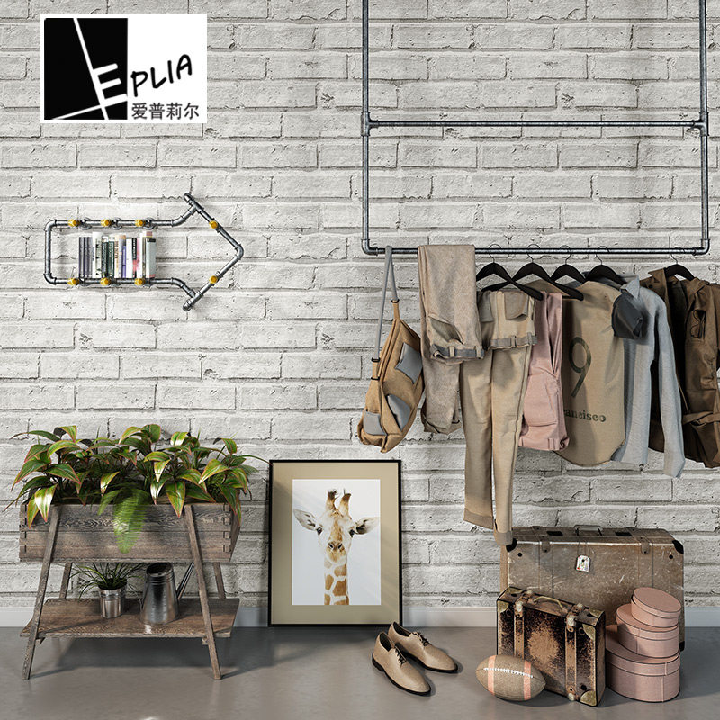 白色砖纹砖块壁纸服装店背景3d立体仿古砖白砖墙纸店铺装修非自粘