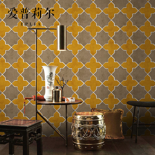 几何格子背景壁纸复古美式墙纸