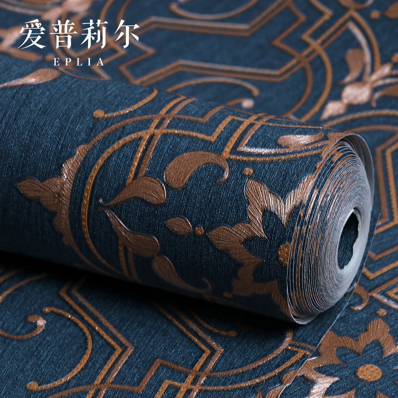 3D立体欧式壁纸奢华浮雕蓝色大花主卧客厅卧室电视背景墙壁纸家用